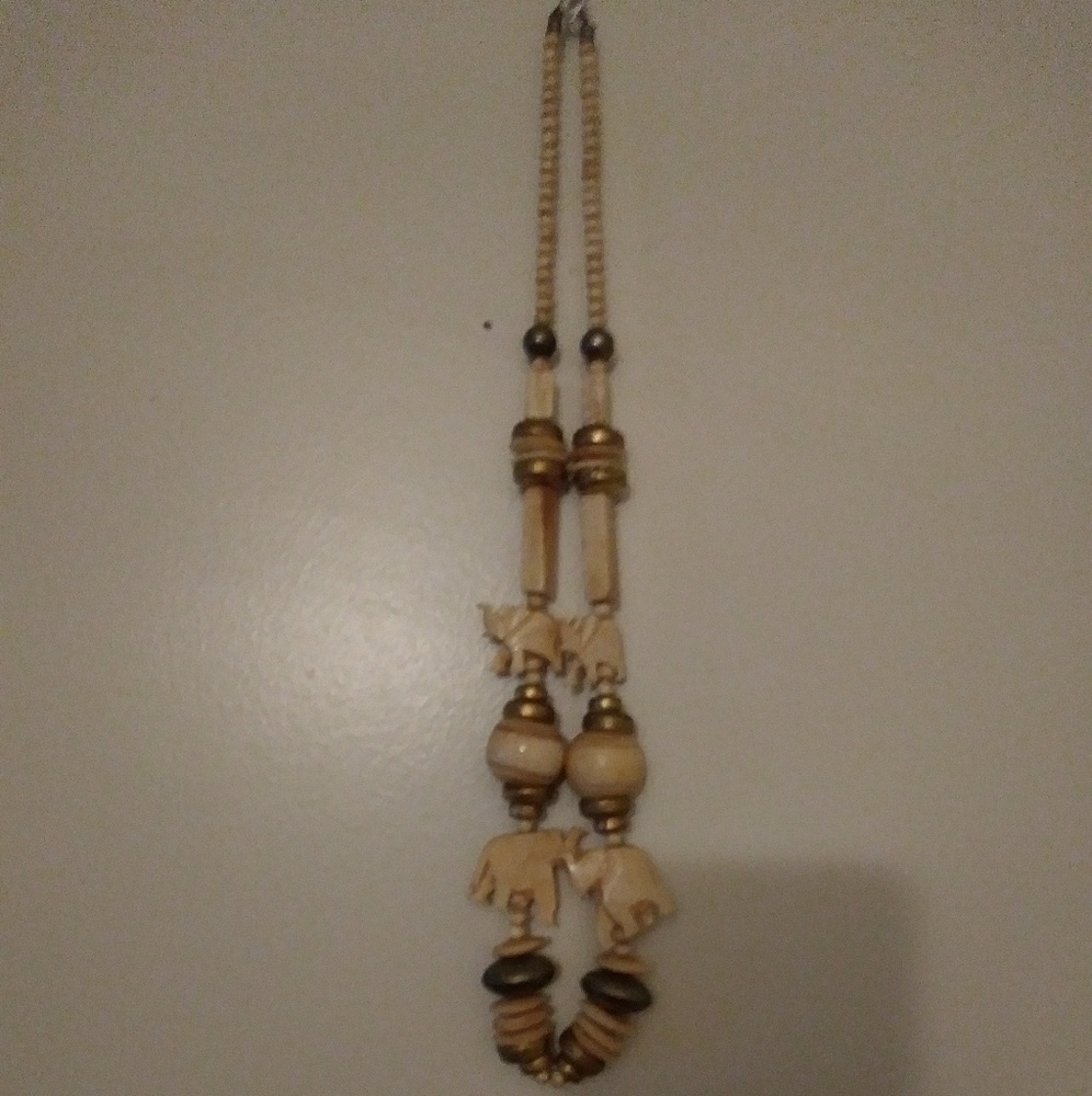 Cream White Tribal Elephant Necklace